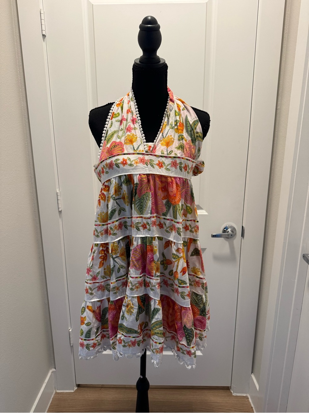 FARM Rio Cotton White Floral Mini Dress with Pink, Orange and Green Print - Picture 2 of 12